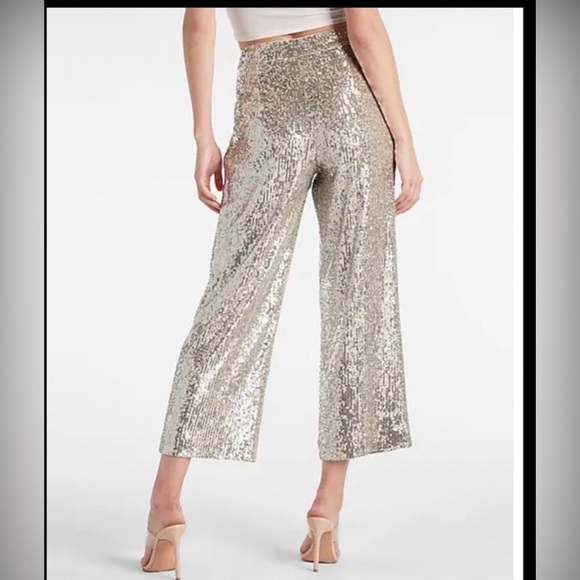 Express High Waist Sequin Pleated Cropped Trousers SZ XS - Picture 3 of 14